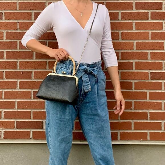 Genuine Leather Embossed Floral Lace, Real Bamboo Handle Bag & Small Clutch Set - Picture 5 of 16